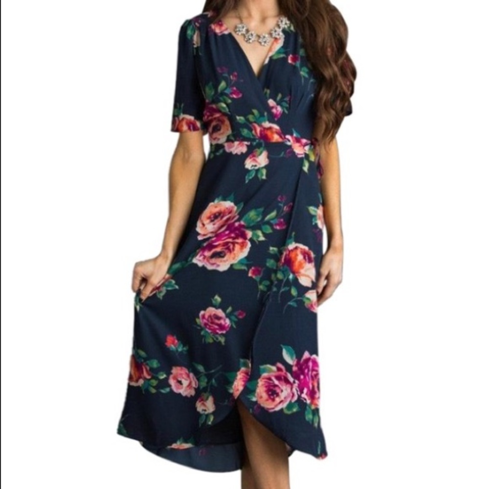 Everly Navy Floral Annalise Wrap Dress